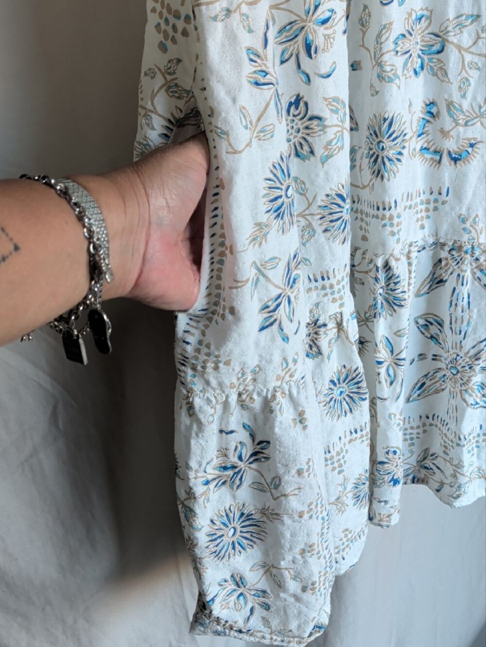 Sonoma White Midi Dress with Light Blue and Tan Floral Print Boho Resort Coastal - Picture 5 of 8